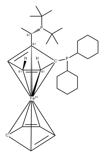 (S)-1-[(R)-2-(二环己基膦基)二茂铁基]乙基二叔丁基膦 结构式