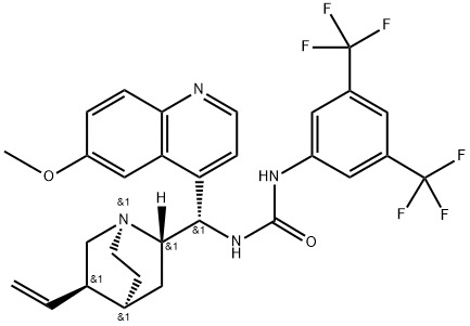 N-[3,5-BIS(TRIFLUOROMETHYL)PHENYL]-N'-[(8Α,9S)-6'-METHOXYCINCHONAN-9-YL]-UREA 结构式