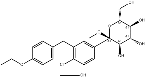 α-D-Glucopyranoside, methyl 1-C-[4-chloro-3-[(4-ethoxyphenyl)methyl]phenyl]-, compd. with methanol (1:2) 结构式