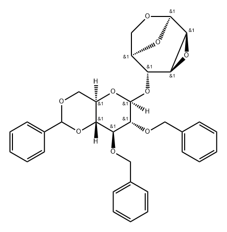 1,6:2,3-二脱水-4-O-[2,3-二-O-(苯基甲基)-4,6-O-(苯基亚甲基)-BETA-D-吡喃葡萄糖基]-BETA-D-吡喃甘露糖 结构式