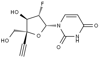 1-(2-DEOXY-4-C-ETHYNYL-2-FLUORO-Β-D-ARABINOFURANOSYL)-2,4(1H,3H)-PYRIMIDINEDIONE 结构式