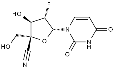 1,2-DIDEOXY-1-(3,4-DIHYDRO-2,4-DIOXO-1(2H)-PYRIMIDINYL)-2-FLUORO-4-C-(HYDROXYMETHYL)-Α-L-XYLOFURANURONONITRILE 结构式