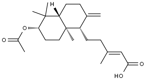 2-Pentenoic acid, 5-[(1S,4aR,6S,8aR)-6-(acetyloxy)decahydro-5,5,8a-trimethyl-2-methylene-1-naphthalenyl]-3-methyl-, (2E)- 结构式