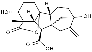 Gibbane-1,10-dicarboxylic acid, 2,4a,7-trihydroxy-1-methyl-8-methylene-, 1,4a-lactone, (1α,2α,4aα,4bβ,10β)- 结构式