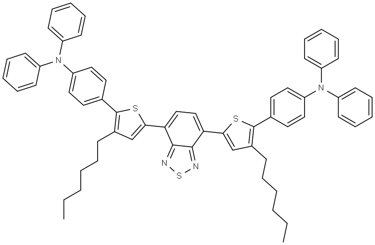 4,4'-(BENZO[C][1,2,5]THIADIAZOLE-4,7-DIYLBIS(3-HEXYLTHIOPHENE-5,2-DIYL))BIS(N,N-DIPHENYLANILINE) 结构式