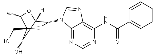 N-[9-[(1R,3S,4R,6R,7S)-7-HYDROXY-4-(HYDROXYMETHYL)-3-METHYL-2,5-DIOXABICYCLO[2.2.1]HEPTAN-6-YL]PURIN-6-YL]BENZAMIDE 结构式