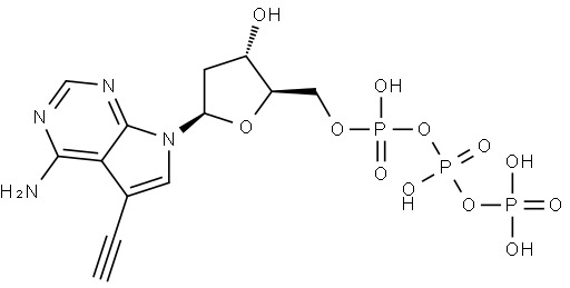 7-[2-Deoxy-5-O[hydroxy[[hydroxy(phosphonooxy)phosphinyl]oxy]phosphinyl]-β-Derythro-pentofuranosyl]-5-ethynyl-7H-pyrrolo[2,3-d]pyrimidin-4-amine 结构式