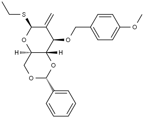 ETHYL 4,6-O-BENZYLIDENE-2-DEOXY-3-O-(4-METHOXYBENZYL)-2-METHYLENE-1-THIO-BETA-D-ARABINO-HEXOPYRANOSIDE 结构式