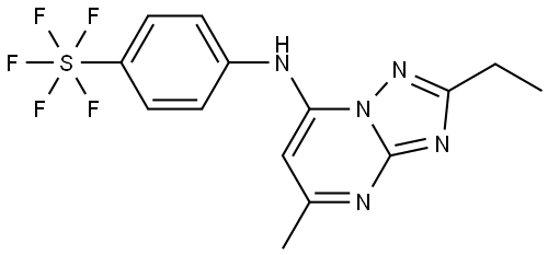 Sulfur, [4-[[2-ethyl-5-methyl[1,2,4]triazolo[1,5-a]pyrimidin-7-yl]amino]phenyl]pentafluoro-, (OC-6-21)- 结构式