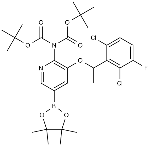 Imidodicarbonic acid, 2-[3-[1-(2,6-dichloro-3-fluorophenyl)ethoxy]-5-(4,4,5,5-tetramethyl-1,3,2-dioxaborolan-2-yl)-2-pyridinyl]-, 1,3-bis(1,1-dimethylethyl) ester 结构式