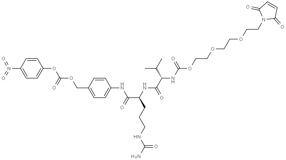 L-ORNITHINAMIDE, N-[[2-[2-[2-(2,5-DIHYDRO-2,5-DIOXO-1H-PYRROL-1-YL)ETHOXY]ETHOXY]ETHOXY]CARBONYL]-L-VALYL-N5-(AMINOCARBONYL)-N-[4-[[[(4-NITROPHENOXY)CARBONYL]O 结构式