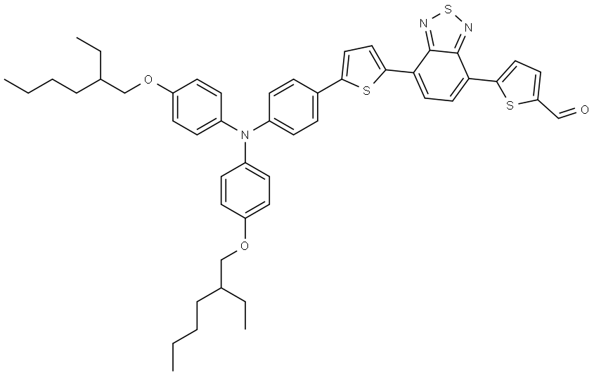 5-(7-(5-(4-(BIS(4-(2-ETHYLHEXYLOXY)PHENYL)AMINO)PHENYL)THIOPHEN-2-YL)BENZO[C][1,2,5]THIADIAZOL-4-YL)THIOPHENE-2-CARBALDEHYDE 结构式