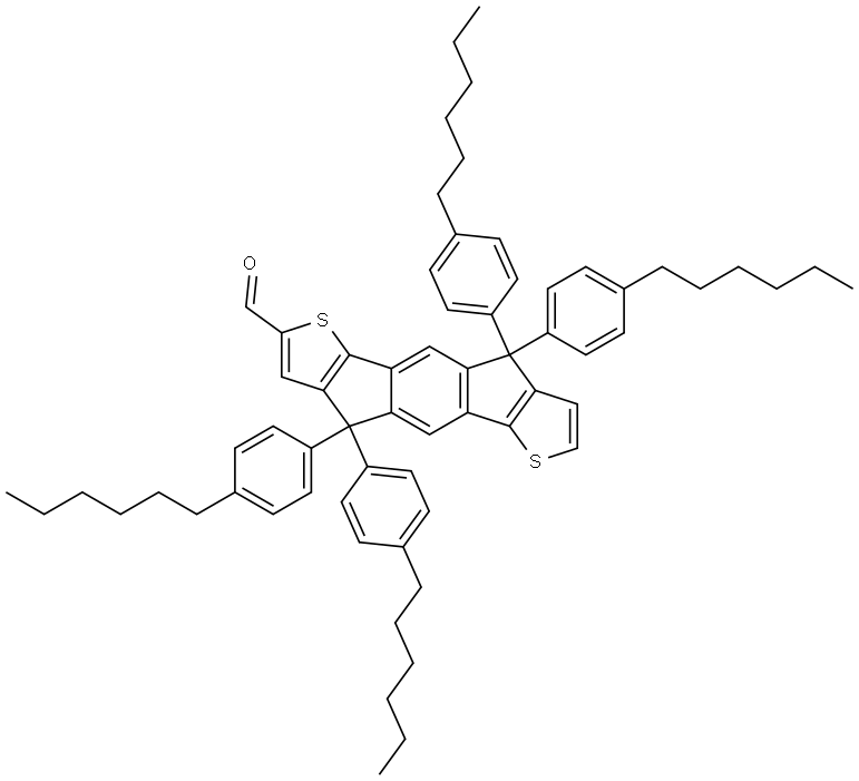 4,4,9,9-四(4-己基苯基)-4,9-二氢-S-茚并[1,2-B:5,6-B']二噻吩-2-甲醛 结构式