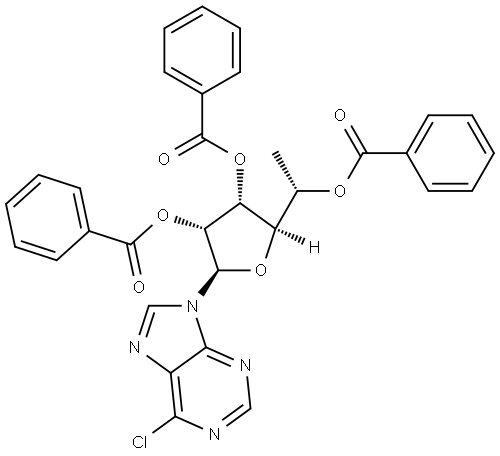 9-(5(R)-C-Methyl-2,3,5-tri-O-benzoyl-b-D-ribofuranosyl)-6-chloropurine 结构式