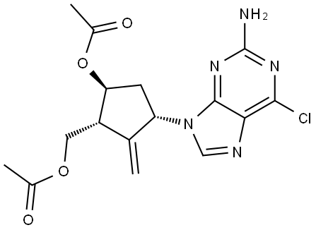 Cyclopentanemethanol, 5-(acetyloxy)-3-(2-amino-6-chloro-9H-purin-9-yl)-2-methylene-, 1-acetate, (1R,3S,5S)- 结构式