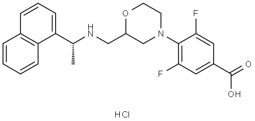 3,5-difluoro-4-(2-((((R)-1-(naphthalen-1-yl)ethyl)amino)methyl)morpholino)benzoic acid hydrochloride 结构式