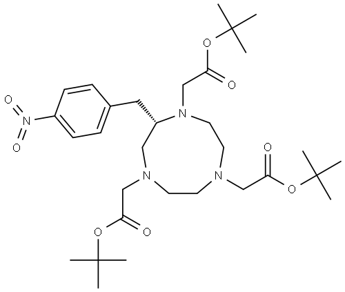 1H-1,4,7-Triazonine-1,4,7-triacetic acid, hexahydro-2-[(4-nitrophenyl)methyl]-, tris(1,1-dimethylethyl) ester, (S)- 结构式