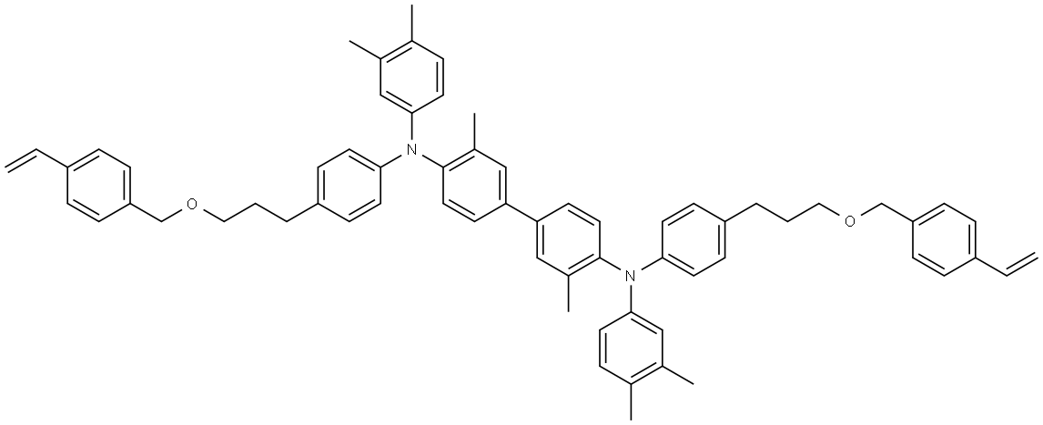 N4,N4′-双(3,4-二甲基苯基)-N4,N4′-双[4-[3-[(4-乙烯基苯基)甲氧基]丙基]苯基]-3,3′-二甲基-[1,1′-联苯]-4,4′-二胺 结构式