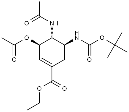 1-环己烯-1-羧酸,4-(乙酰氨基)-3-(乙酰氧基)-5-[[(1,1-二甲基乙氧基)羰基]氨基]-,乙酯,(3R,4R,5S)- 结构式