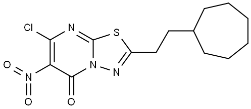 7-chloro-2-(2-cycloheptylethyl)-6-nitro-5H-[1,3,4]thiadiazolo[3,2-a]pyrimidin-5-one 结构式