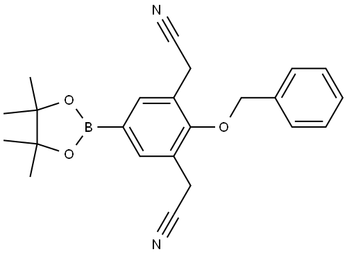 2,2'-(2-(benzyloxy)-5-(4,4,5,5-tetramethyl-1,3,2-dioxaborolan-2-yl)-1,3-phenylene)diacetonitrile 结构式