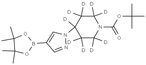 tert-butyl 4-(4-(4,4,5,5-tetramethyl-1,3,2-dioxaborolan-2-yl)-1H-pyrazol-1-yl)piperidine-1-carboxylate-2,2,3,3,4,5,5,6,6-d9 结构式