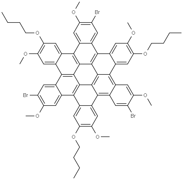 2,10,18-tribromo-6,14,22-tributoxy-3,7,11,15,19,23-hexamethoxytrinaphtho[1,2,3,4-fgh:1',2',3',4'-pqr:1'',2'',3'',4''-za1b1]trinaphthylene 结构式