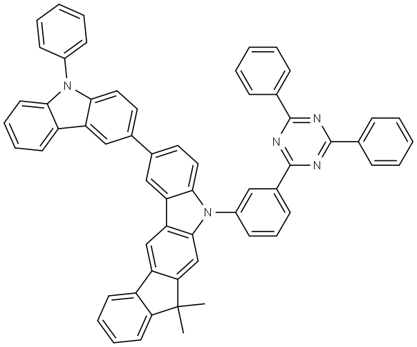 Indeno[2,1-b]carbazole, 5-[3-(4,6-diphenyl-1,3,5-triazin-2-yl)phenyl]-5,7-dihydro-7,7-dimethyl-2-(9-phenyl-9H-carbazol-3-yl)- 结构式