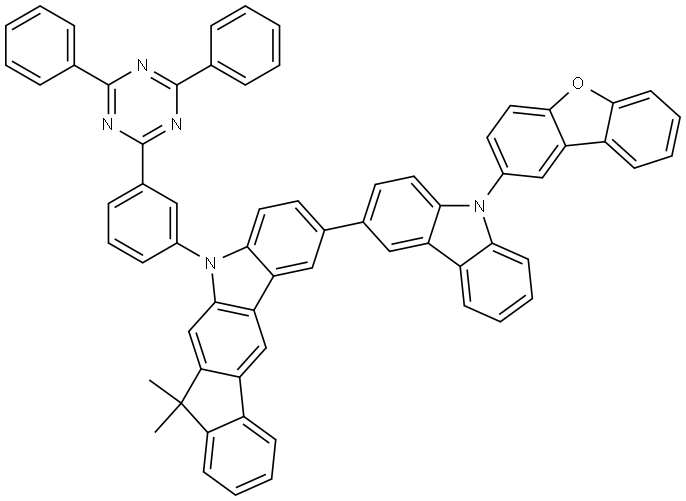 Indeno[2,1-b]carbazole, 2-[9-(2-dibenzofuranyl)-9H-carbazol-3-yl]-5-[3-(4,6-diphenyl-1,3,5-triazin-2-yl)phenyl]-5,7-dihydro-7,7-dimethyl- 结构式