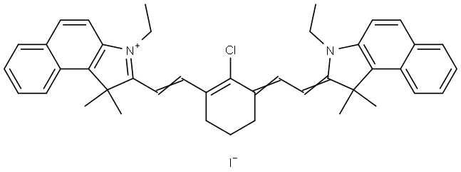 1H-苯并[E]吲哚鎓,2-[2-[2-氯-3-[2-(3-乙基-1,3-二氢-1,1-二甲基-2H-苯并[E]亚基)亚乙基]-1-环己烯-1-基]乙烯基]-3-乙基1,1-二甲基碘化物 结构式