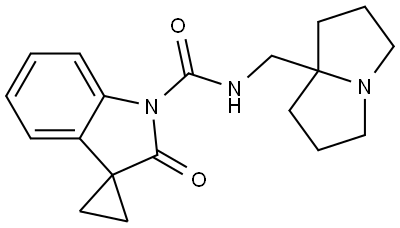 Spiro[cyclopropane-1,3′-[3H]indole]-1′(2′H)-carboxamide, 2′-oxo-N-[(tetrahydro-1H-pyrrolizin-7a(5H)-yl)methyl]- 结构式