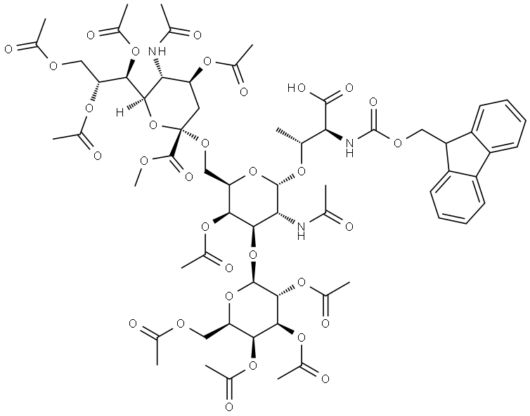 Fmoc-Thr((Ac4Galβ1-3)Me,Ac4Neu5Acα2-6AcGalNAcα)-OH 结构式