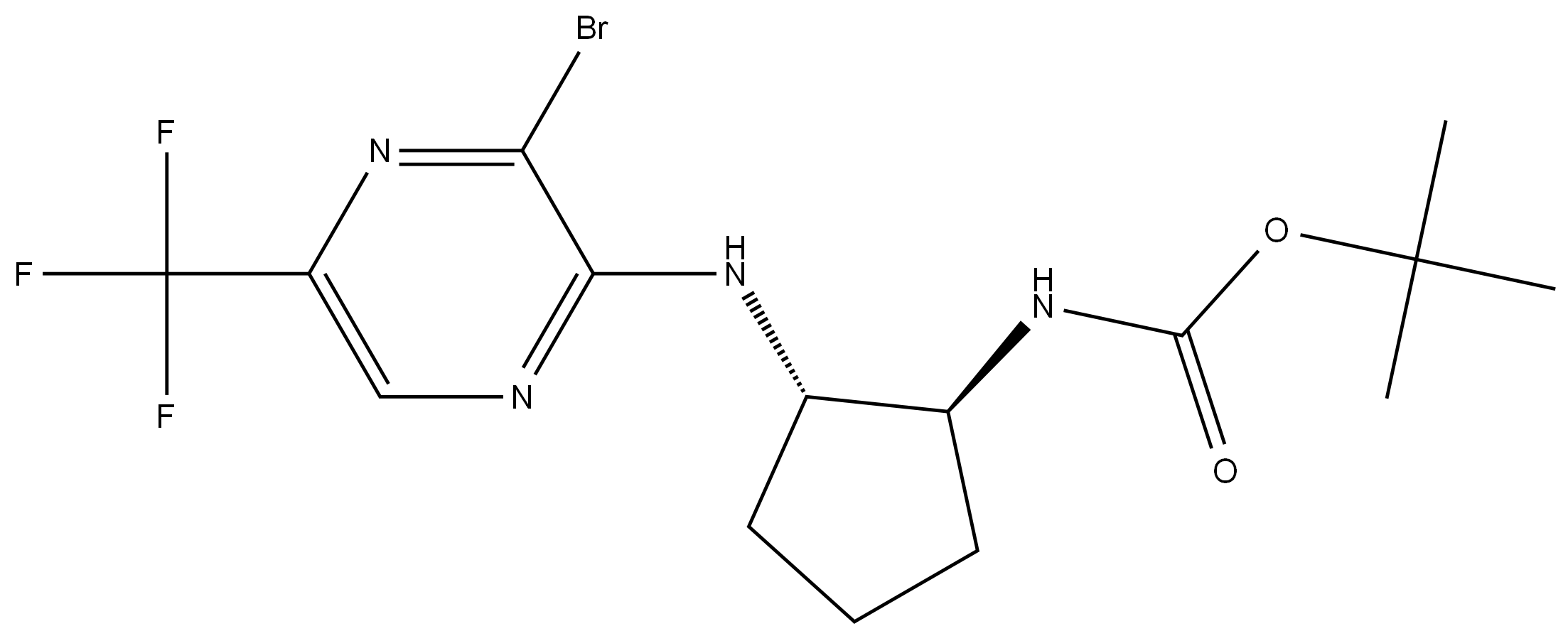 tert-butyl ((1S,2S)-2-((3-bromo-5-(trifluoromethyl)pyrazin-2-yl)amino)cyclopentyl)carbamate 结构式