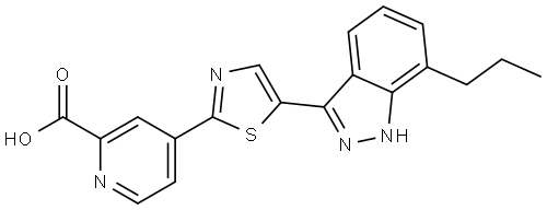 4-[5-(7-丙基-1H-吲唑-3-基)-2-噻唑基]-2-吡啶羧酸 结构式