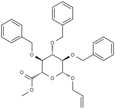 (2S,3S,4S,5R,6R)-6-(烯丙氧基)-3,4,5-三(苄氧基)四氢-2H-吡喃-2-羧酸甲酯 结构式