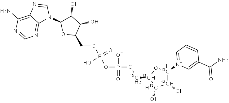 NICOTINAMIDE ADENINE DINUCLEOTIDE (NAD+), NH4 SALT (RIBOSE-13C5, 98%) CHEMICAL PURITY 96% 结构式