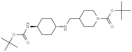 tert-butyl 4-((((1r,4r)-4-((tert-butoxycarbonyl)amino)cyclohexyl)amino)methyl)piperidine-1-carboxylate 结构式