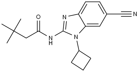 N-(6-氰基-1-环丁基-2-苯并咪唑基)-3,3-二甲基丁酰胺 结构式