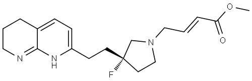 methyl (S,E)-4-(3-fluoro-3-(2-(5,6,7,8-tetrahydro-1,8-naphthyridin-2-yl)ethyl)pyrrolidin-1-yl)but-2-enoate 结构式