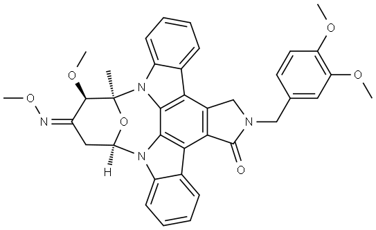 9,13-Epoxy-1H,11H-diindolo[1,2,3-gh:3',2',1'-lm]pyrrolo[3,4-j][1,7]benzodiazonine-1,11-dione, 2-[(3,4-dimethoxyphenyl)methyl]-2,3,9,10,12,13-hexahydro-10-methoxy-9-methyl-, 11-(O-methyloxime), [9S-(9α,10β,11Z,13α)]- (9CI) 结构式