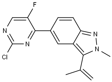 5-(2-chloro-5-fluoropyrimidin-4-yl)-2-methyl-3-(prop-1-en-2-yl)-2H-indazole 结构式