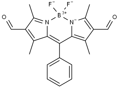 5,5-difluoro-2,8-diformyl-1,3,7,9-tetramethyl-10-phenyl-5H-dipyrrolo[1,2-c:2',1'-f][1,3,2]diazaborinin-4-ium-5-uide 结构式