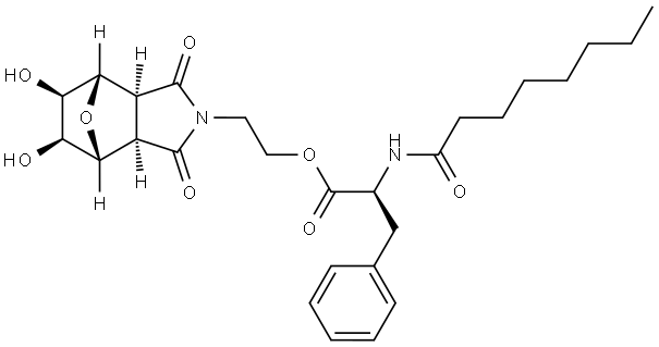 (S)-2-((3aR,4R,5S,6R,7S,7aS)-5,6-dihydroxy-1,3-dioxohexahydro-1H-4,7-epoxyisoindol-2(3H)-yl)ethyl 2-octanamido-3-phenylpropanoate 结构式