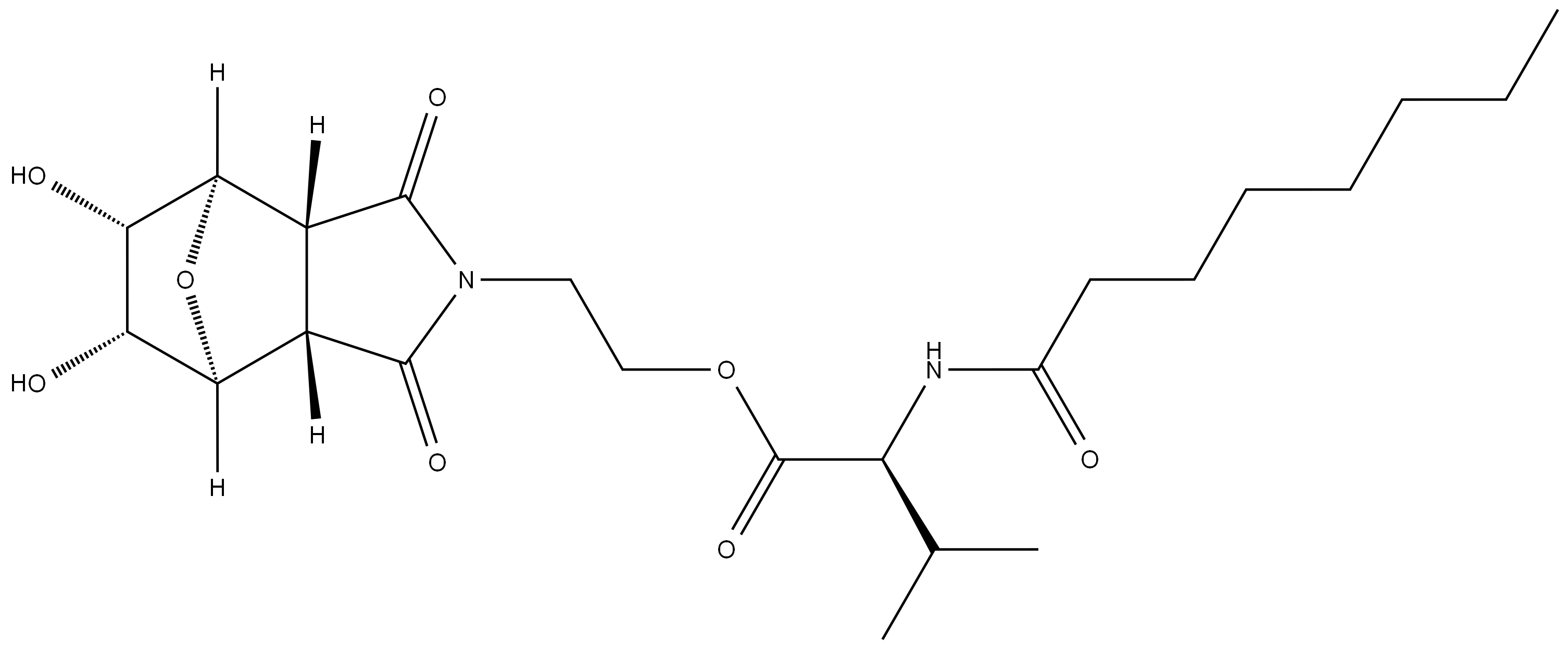 (S)-2-((3aR,4R,5S,6R,7S,7aS)-5,6-dihydroxy-1,3-dioxohexahydro-1H-4,7-epoxyisoindol-2(3H)-yl)ethyl 3-methyl-2-octanamidobutanoate 结构式