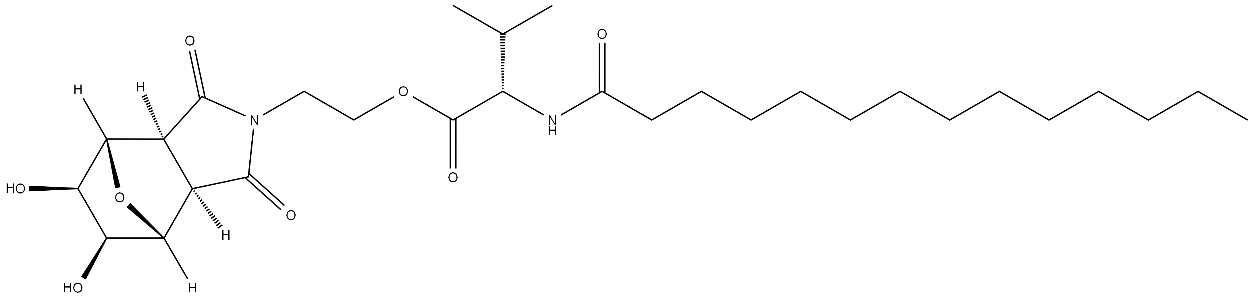 (S)-2-((3aR,4R,5S,6R,7S,7aS)-5,6-dihydroxy-1,3-dioxohexahydro-1H-4,7-epoxyisoindol-2(3H)-yl)ethyl 3-methyl-2-tetradecanamidobutanoate 结构式