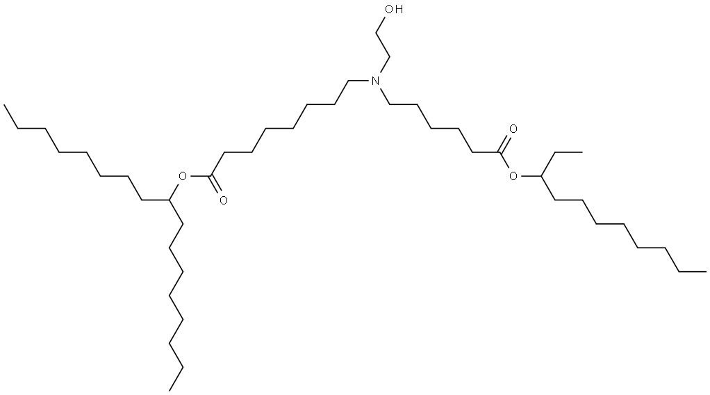 十七烷-9-基 8-((2-羟基乙基)(6-氧代-6-(十一烷-3-氧基)己基)氨基)辛酸酯 结构式