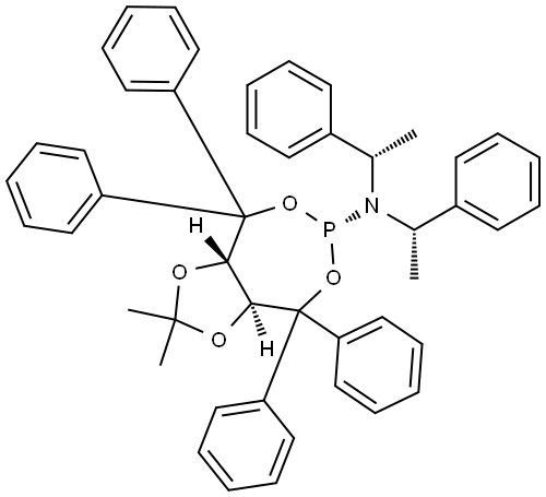(1S,7S)-4-{(S,S)-[bis(1-phenylethyl)]amino}-9,9-dimethyl-2,2,6,6-tetraphenyl-3,5,8,10-tetraoxa-4-phosphabicyclo[5.3.0]decane 结构式