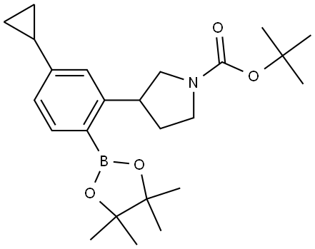 tert-butyl 3-(5-cyclopropyl-2-(4,4,5,5-tetramethyl-1,3,2-dioxaborolan-2-yl)phenyl)pyrrolidine-1-carboxylate 结构式