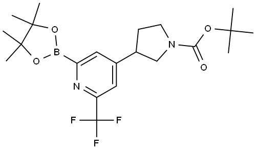 tert-Butyl 3-(2-(4,4,5,5-tetramethyl-1,3,2-dioxaborolan-2-yl)-6-(trifluoromethyl)pyridin-4-yl)pyrrolodine-1-carboxylate 结构式