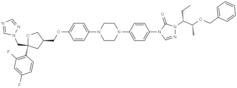 4-[4-[4-[4-[[(3R,5R)-5-(2,4-二氟苯基)四氢-5-(1H-1,2,4-三唑-1-基甲基)-3-呋喃基]甲氧基]苯基]-1-哌嗪基]苯基]-2-[(1R,2R)-1-乙基-2-苄氧基丙基]-2,4-二氢-3H-1,2,4-三唑-3-酮 结构式